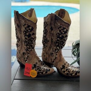 Corral Brown & Black Embroidered Women's Cowboy Boots